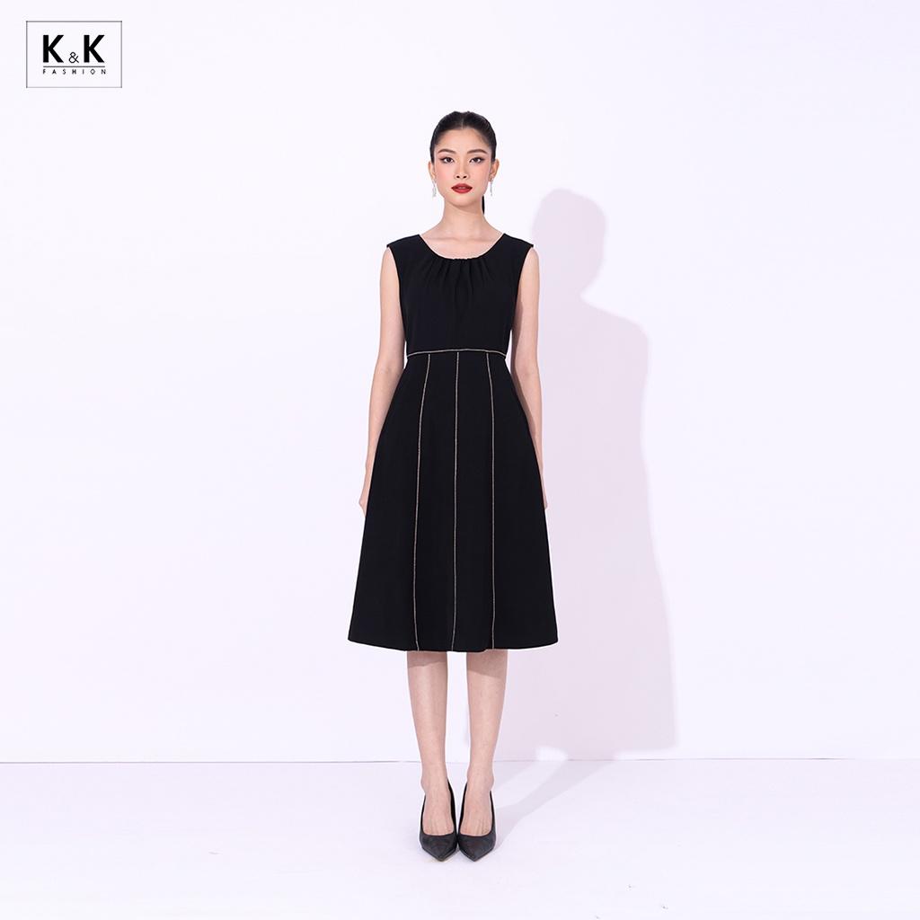 Đầm Xòe Đen Sát Nách Viền Chỉ Trắng K&amp;K Fashion KK116-38 Chất Liệu Chéo Hàn