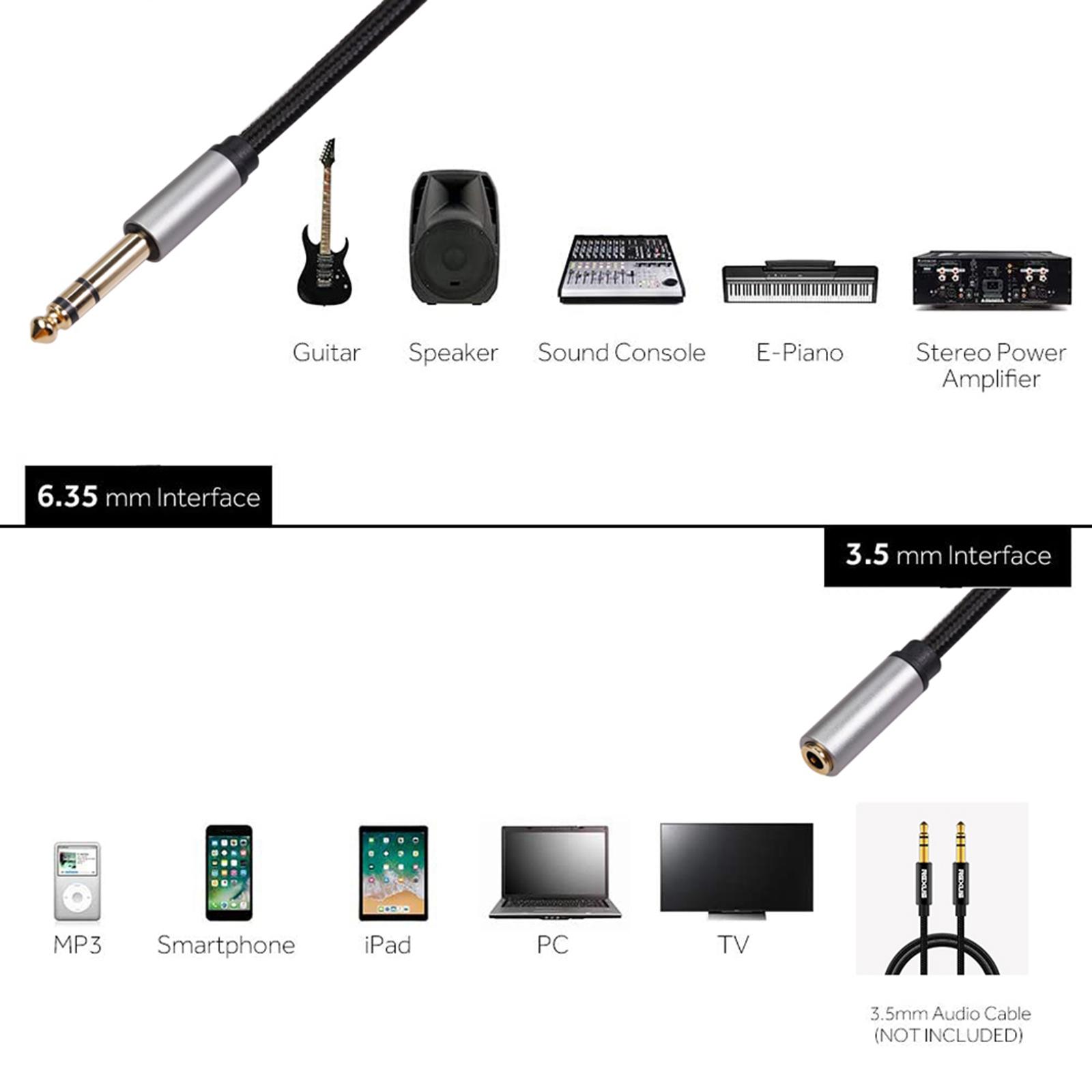 Headphone Adapter 6.35mm Female to 3.5mm Male 1/4 to 1/8 Stereo Audio Adapter Cord