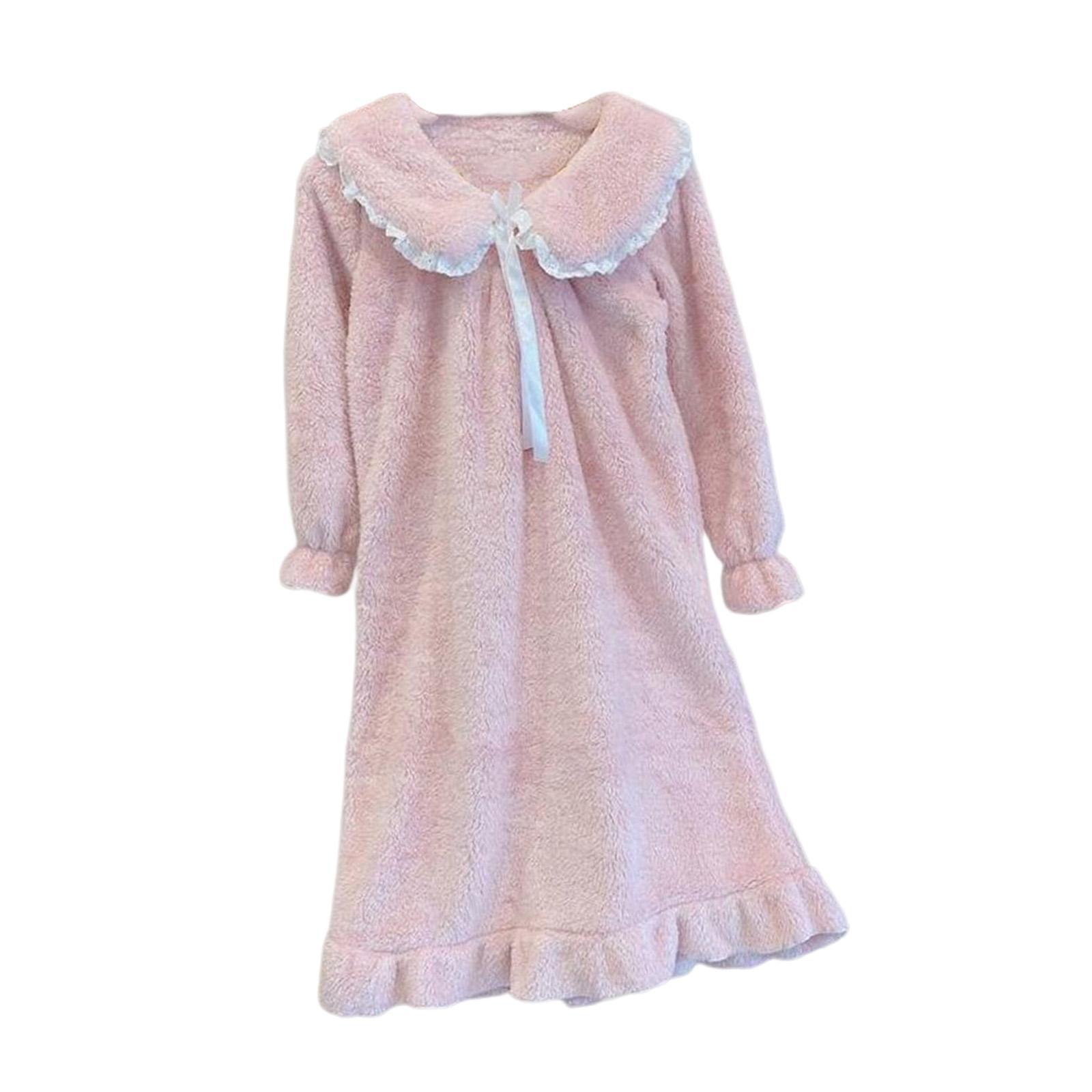 Women Nightdress Winter Plush Loose Fit Sleepshirt Lady Loungewear Nightgown