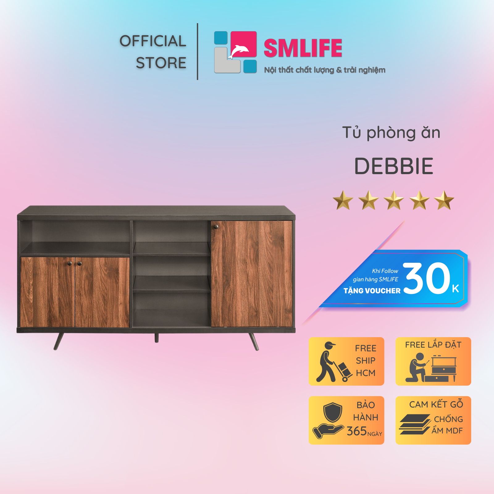 Tủ phòng ăn gỗ hiện đại SMLIFE Debbie  | Gỗ MDF dày 17mm chống ẩm | D150xR40xC65cm - Màu