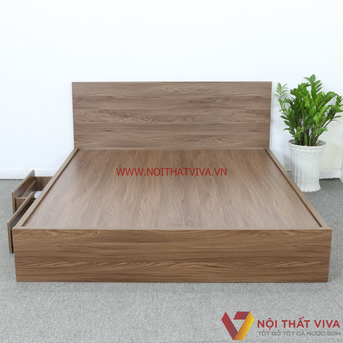 Giường Ngủ Gỗ MDF Phủ Melamine Ngăn Kéo Màu Óc Chó