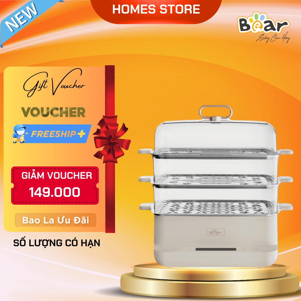 Nồi Hấp Điện Bear SB-NH12L Hấp Đa Năng 3 Tầng Chống Trào, Chống Cháy Dung Tích 12 Lít Công Suất 800 W - Hàng Chính Hãng