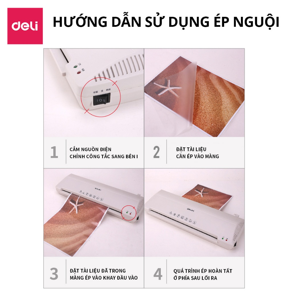Máy Ép Plastic Khổ A3 DELI 3899 Máy Ép Nhiệt Bảo Vệ Tài Liệu Máy Cán Màng Ảnh Ép Giấy Tờ Poster