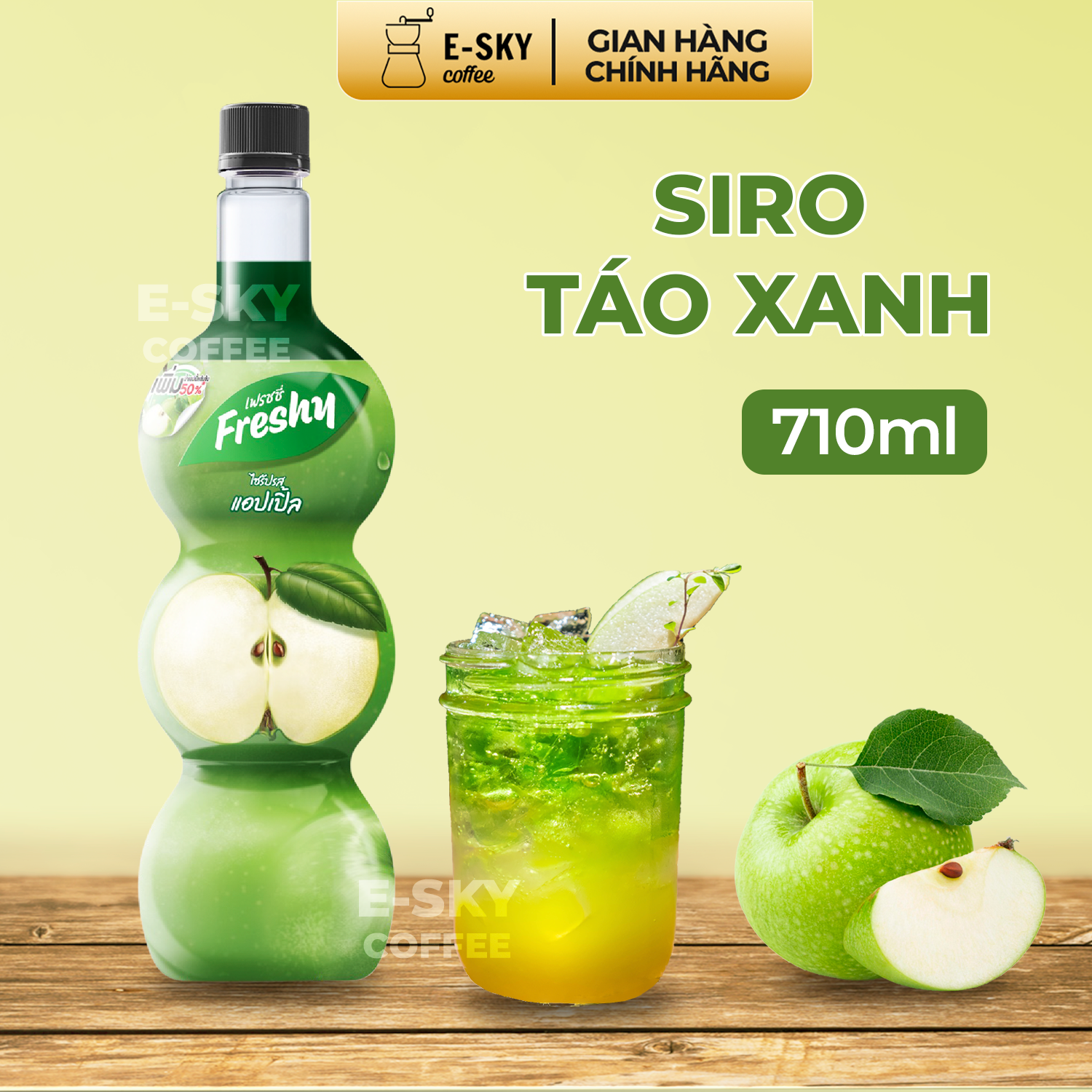 Siro Táo Xanh Freshy Green Apple Syrup Nguyên Liệu Pha Chế Trà Sữa Chai 710ml