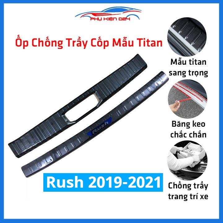 Ốp chống trầy cốp Rush 2019-2020-2021 thép không gỉ vân Titan chống trầy bảo vệ xe