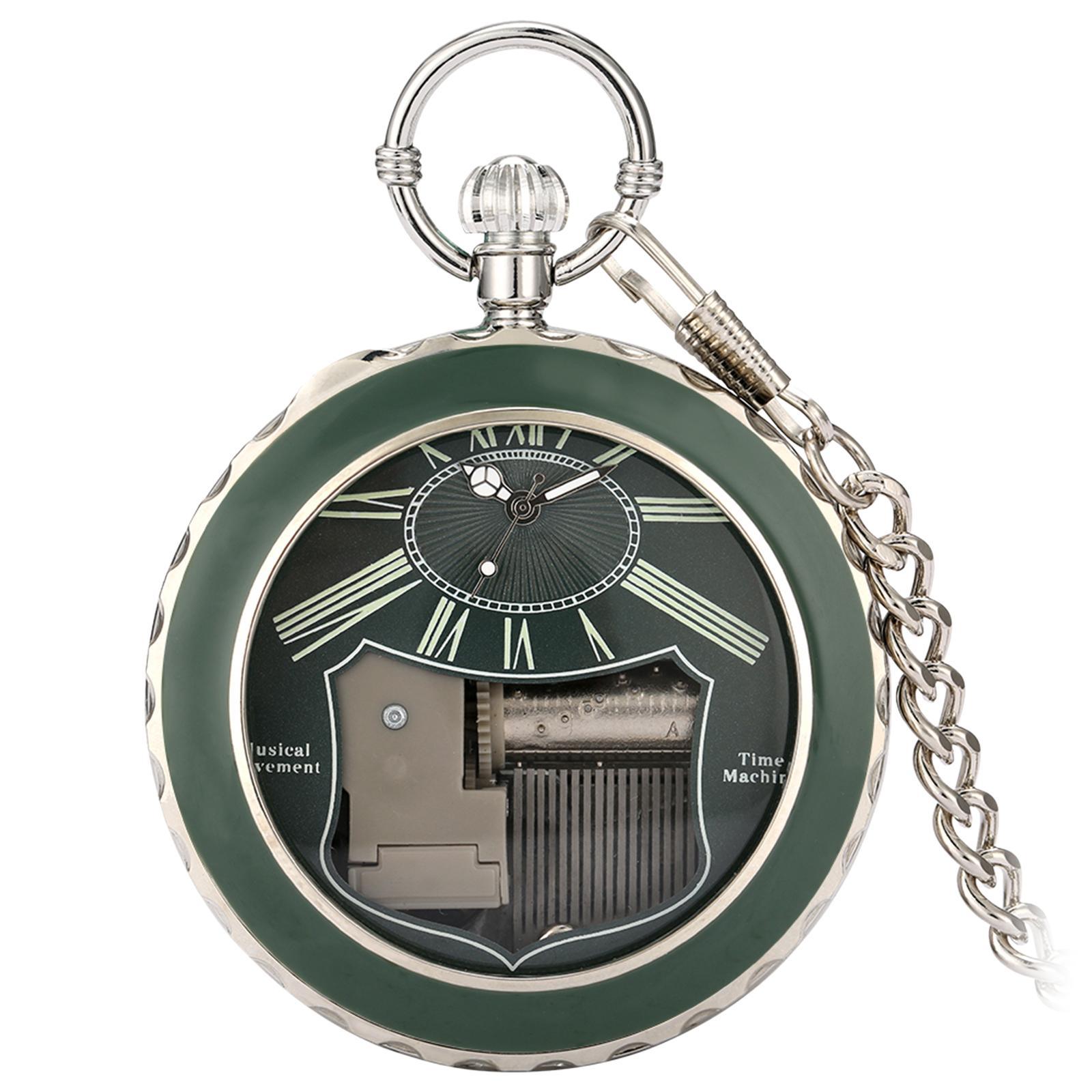 2Pieces Quartz Pocket Watch Musical Movement Retro for Graduation Son