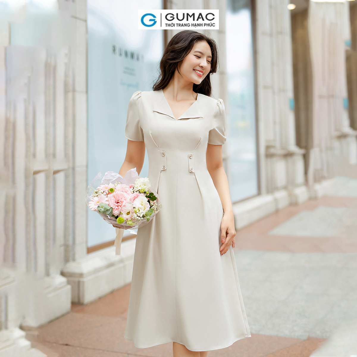 Đầm xếp ly eo phong cách thời thượng thời trang GUMAC DD06028