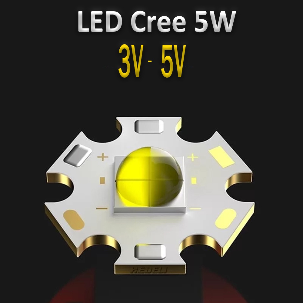 Chip Led Cree, Bóng đèn Led 5W điện áp 3V-5V, Ánh sáng Trắng, Vàng, Trung tính, Đã hàn sẵn đế tản nhiệt 20mm