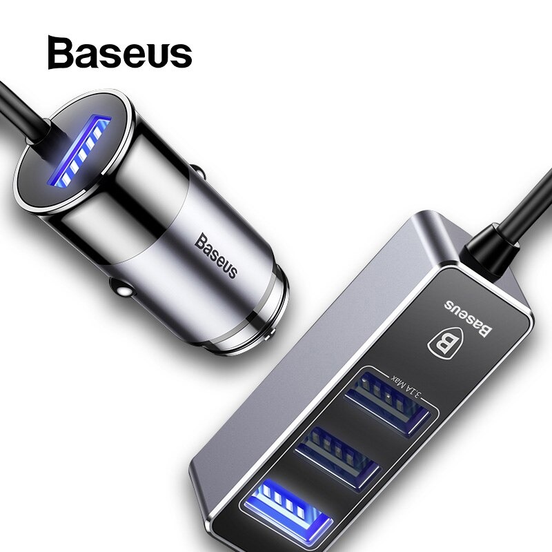 Bộ Sạc Thông Minh Trên Xe Hơi, Ô Tô 1 Cổng Usb Và 3 Cổng USB Kéo Dài Công Suất 5.5A - Hàng Chính Hãng Baseus