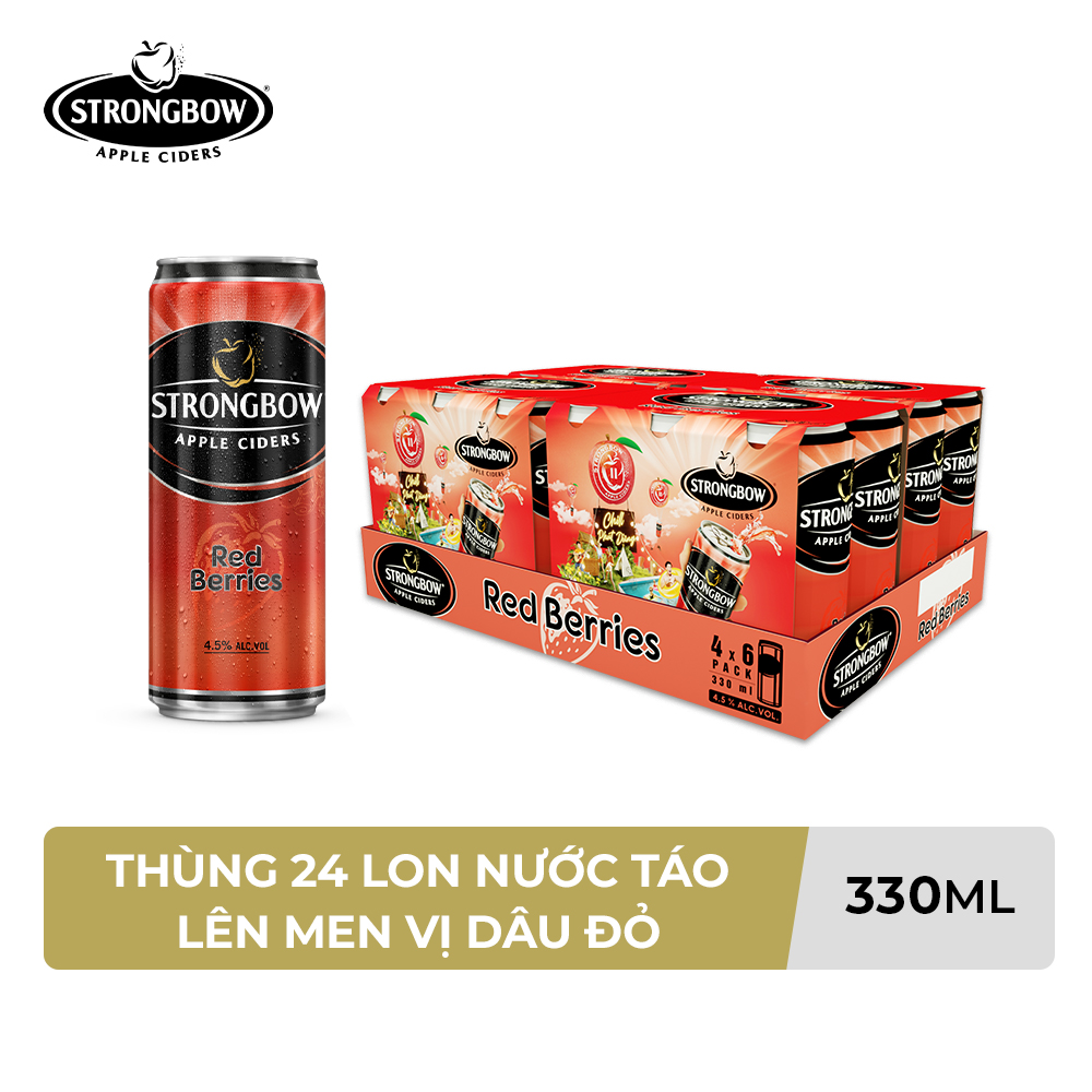 Thùng 24 Lon Cao Strongbow Vị Dâu Đỏ (330ml / Lon)