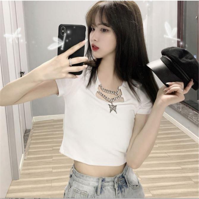 Xả kho áo crotop ôm phối xích cánh bướm siêu xinh Áo thun body tay ngắn cá tính hàng bom giá rẻ