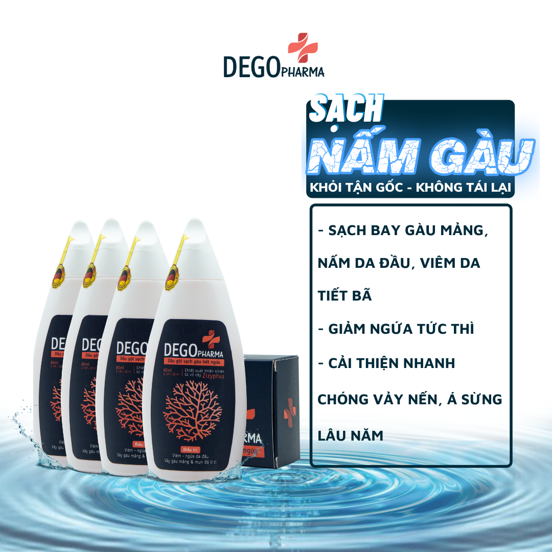 Combo 4 Dầu Gội Đầu Sạch Nấm Da Đầu DEGO PHARMA 80ml - Dứt Điểm Gàu Ngứa & Vảy Nến - Á Sừng