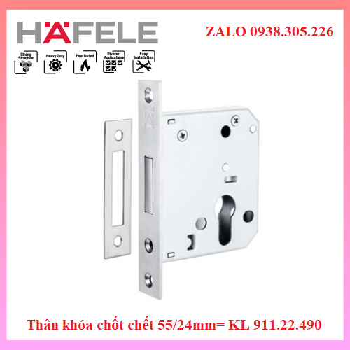 Hình ảnh Thân khóa chốt chết 55/24mm= KL Hafele 911.22.490