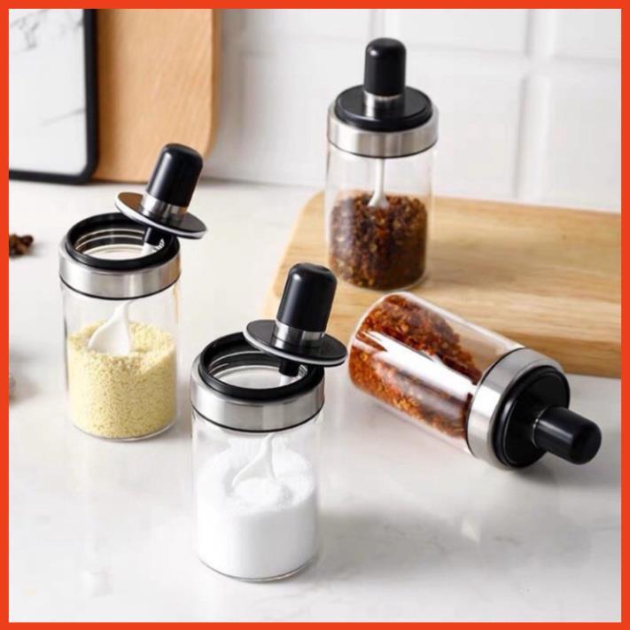 Lọ Đựng Gia Vị, Hũ Đựng Gia Vị Thủy Tinh Kèm Thìa, Tiện Dụng Cho Căn Bếp Của Bạn