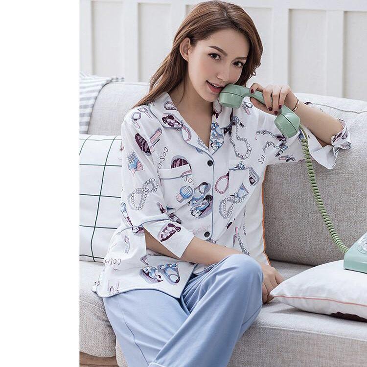 Bộ pyjama tay lỡ Ruishi họa tiết