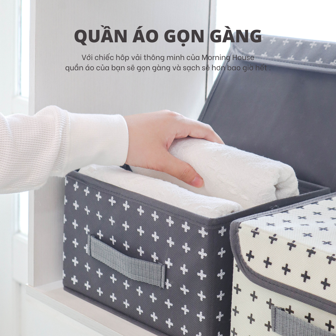 Hộp đựng quần áo gấp gọn có nắp Morning House - Size M - Màu kem