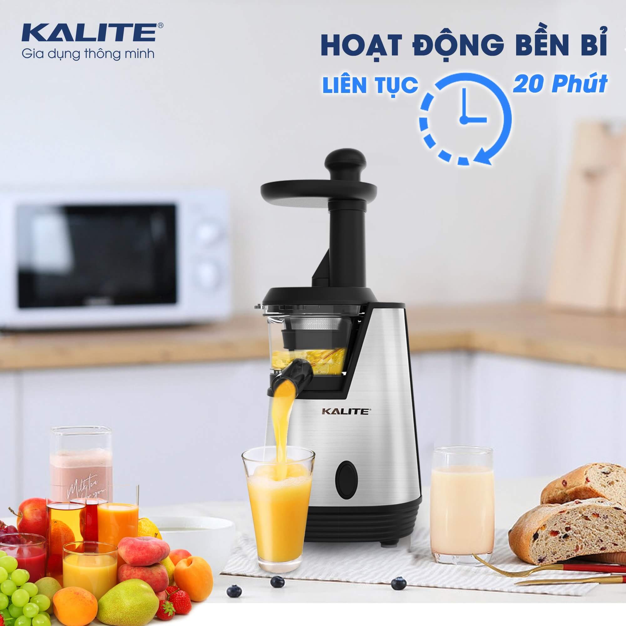 Máy Ép Trái Cây, Máy Ép Chậm KALITE KSJ4413 Công Nghệ Châu Âu Dung Tích 350 ML Công Suất 20 0W - Hàng Chính Hãng