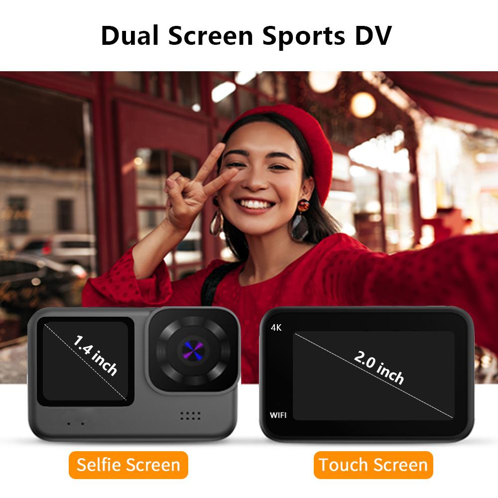 Hành động Camara 4K 60fps WiFi ổn định cho xe máy Mũ bảo hiểm xe máy V9 với màn hình điều khiển từ xa Máy ảnh thể thao chống thấm nước