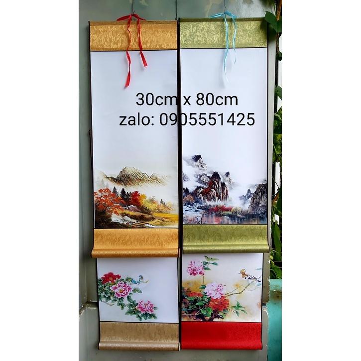 Bộ 4 biểu lụa viết thư pháp in tranh 4 mẫu kích thước 30cm x 80cm
