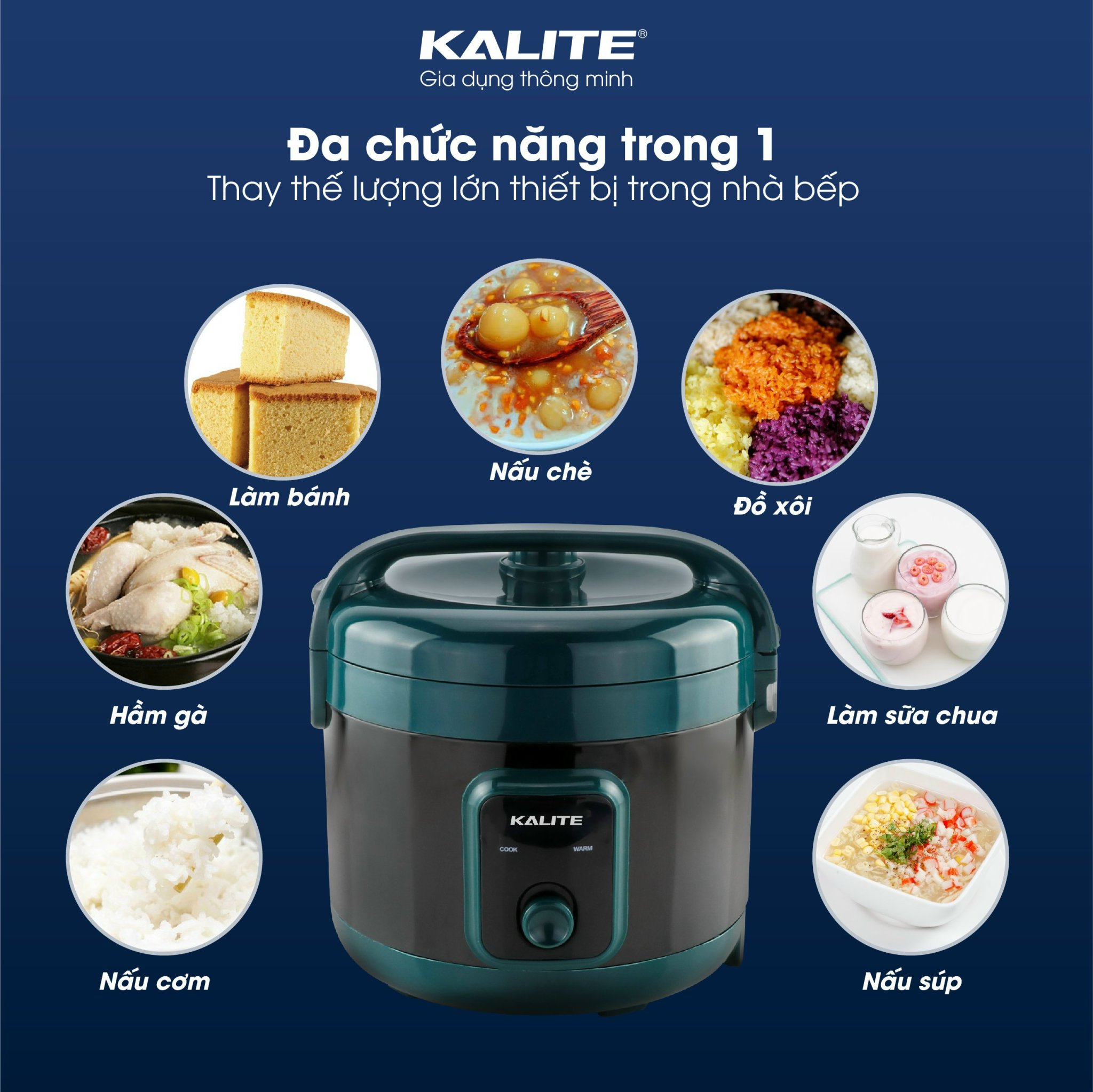 Nồi cơm điện Kalite KL 618, công suất 700W, dung tích 1.8L, quai cầm liền, nút bấm cơ kiểu dáng mới, hàng chính hãng