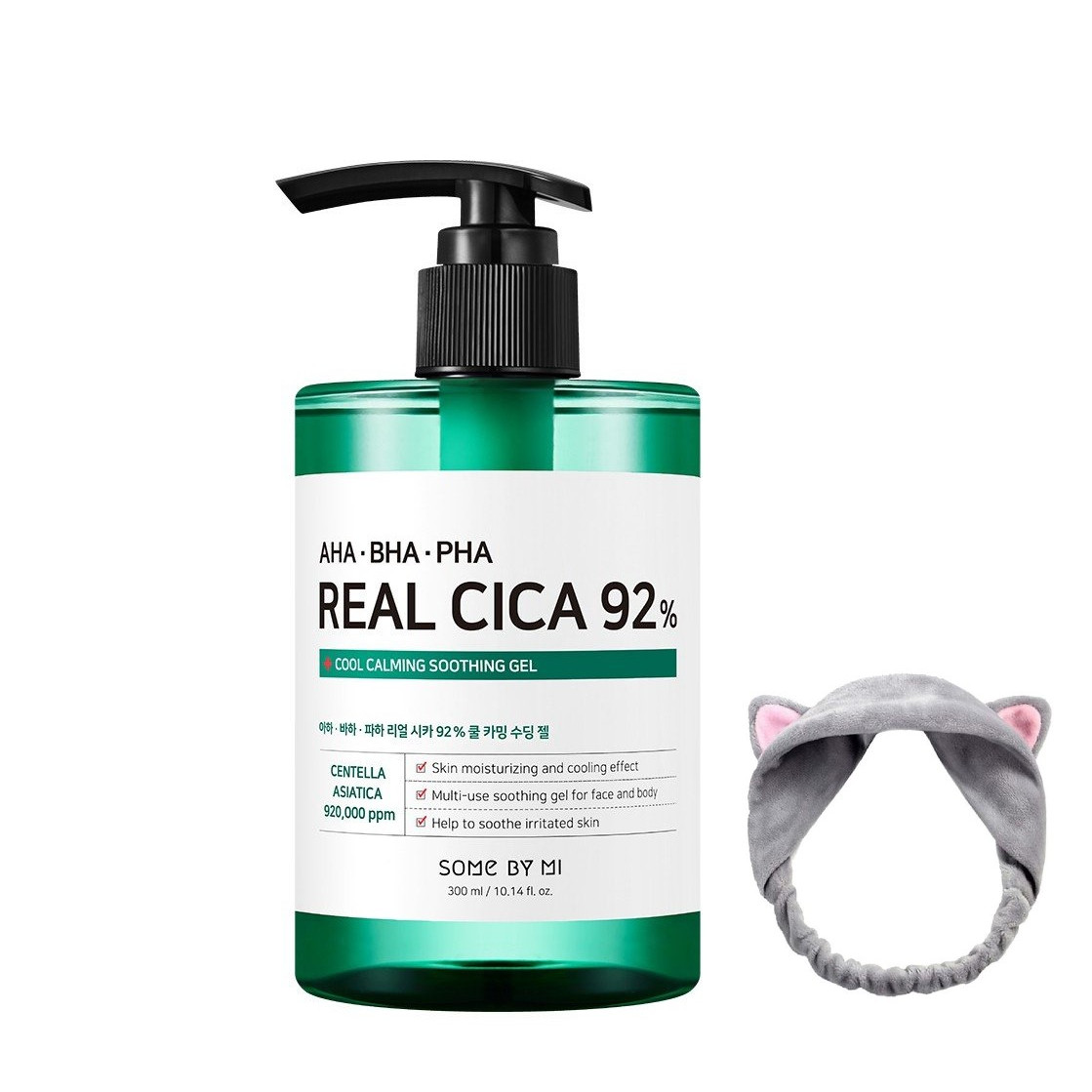 Gel dưỡng da làm dịu và giảm mụn Some By Mi AHA BHA PHA Real Cica 92% Cool Calming Soothing Gel 300ML + Tặng Kèm 1 Băng Đô Tai Mèo (Màu Ngẫu Nhiên)