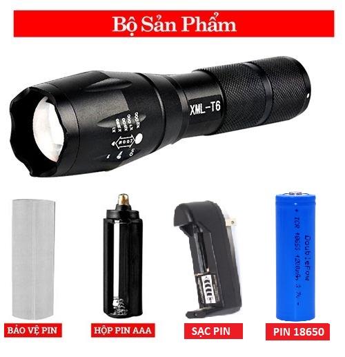 Đèn Pin UltraFire XML T6 Siêu Sáng, Hợp Kim Chống Nước, 1000 Lumen, Chiếu Xa 200m tới 500m , Pin Sạc FullBox, Tặng Pin Green HHTC 18650 Loại Tốt - GDHN Loại Tốt