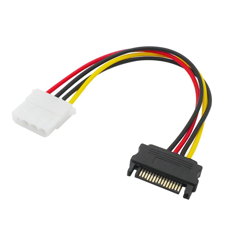 Máy tính PC 4Pin IDE Molex Nữ đến 15Pin Sata Nam F/M Bộ chuyển đổi dây cáp dây 20cm 18AWG
