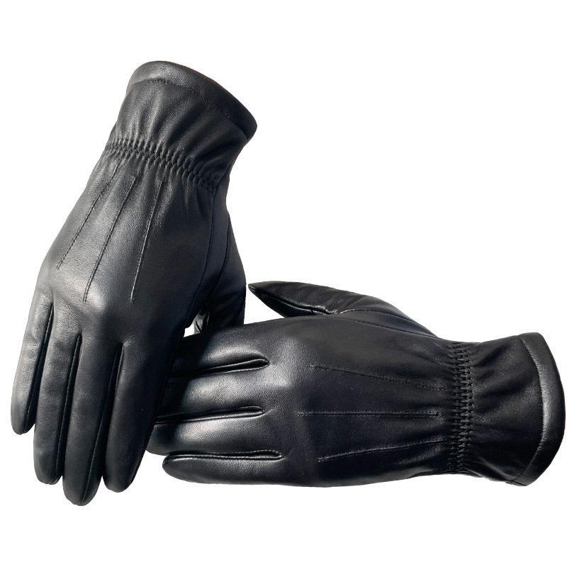 Găng tay da da cừu cho người đàn ông, màn hình cảm ứng ấm áp mùa đông nhắn tin cashmere lót găng tay lái xe máy