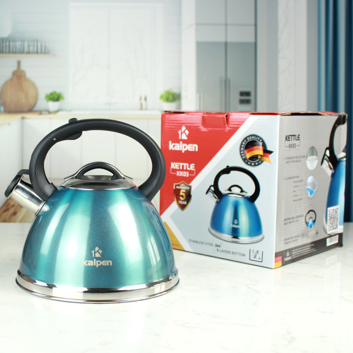 Ấm đun nước Inox 304 cao cấp Kalpen KK03 dung tích 3L dùng bếp từ chuẩn Đức - Hàng chính hãng
