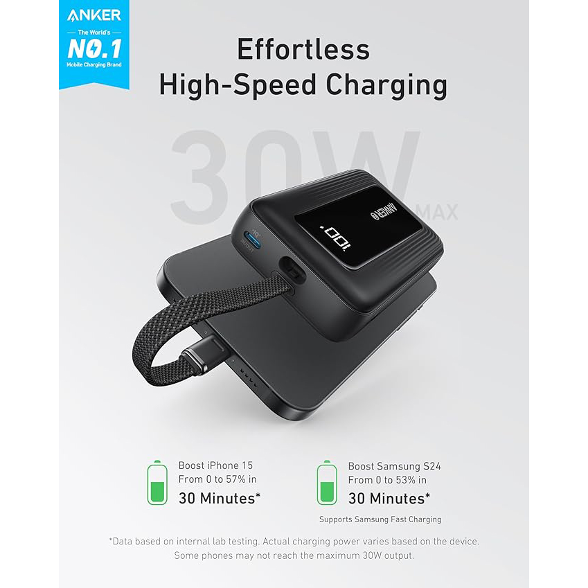 Sạc dự phòng Anker Zolo 1A1C 30W 10000mah (Built-In USB-C) A1688 - Hàng Chính Hãng