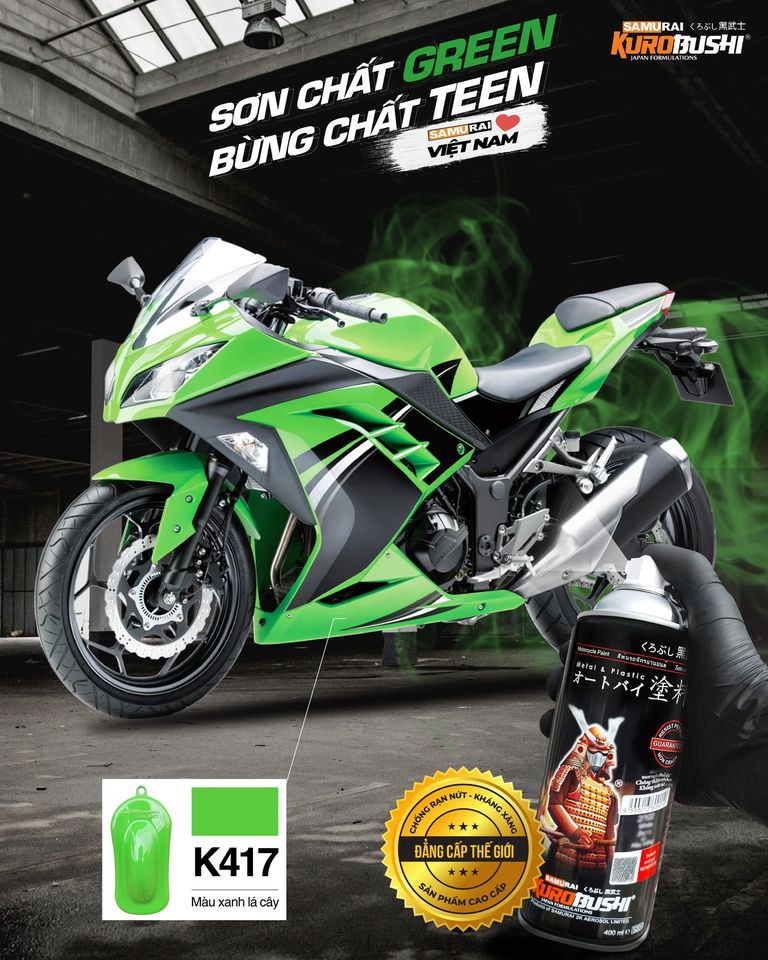 Sơn xịt Samurai Kurobushi - MÀU XANH LÁ CÂY Kawasaki K417