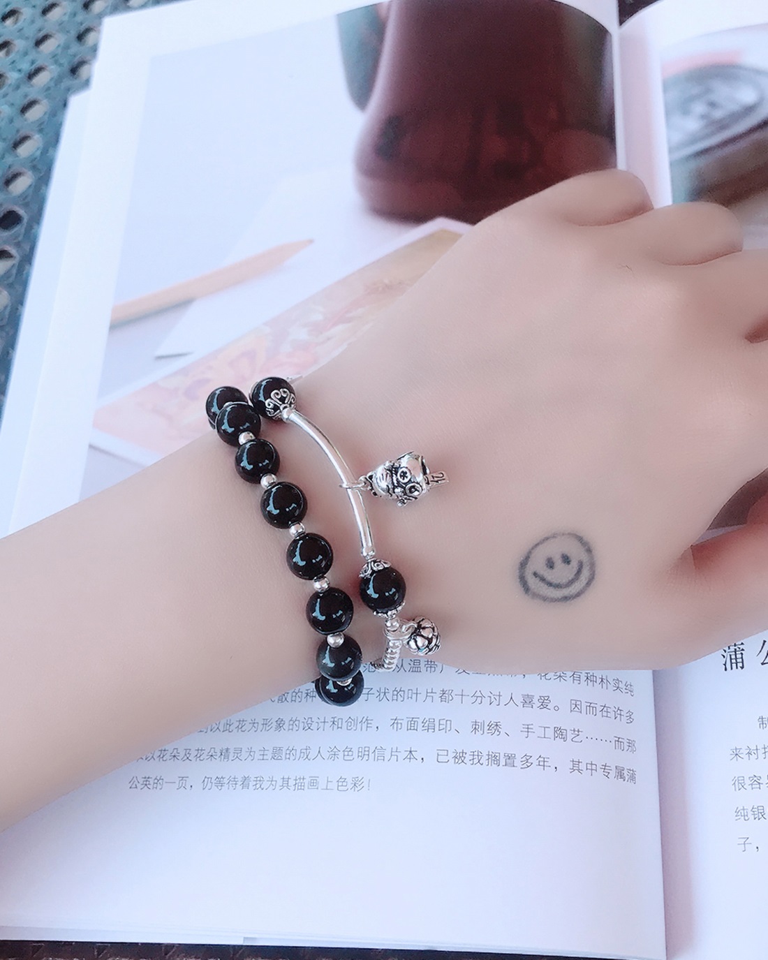 Vòng 2 line đá thạch anh tóc đen phối charm trái thông mệnh thủy, mộc - Ngọc Quý Gemstones