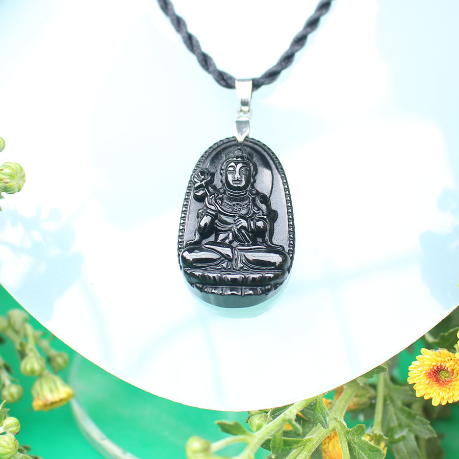 Mặt dây chuyền Phật bản mệnh cho Nữ tuổi Ngọ, Mệnh Mộc, Đá Núi Lửa Obsidian, Phật Đại Thế Chí Bồ Tát, Cỡ to, AKO6