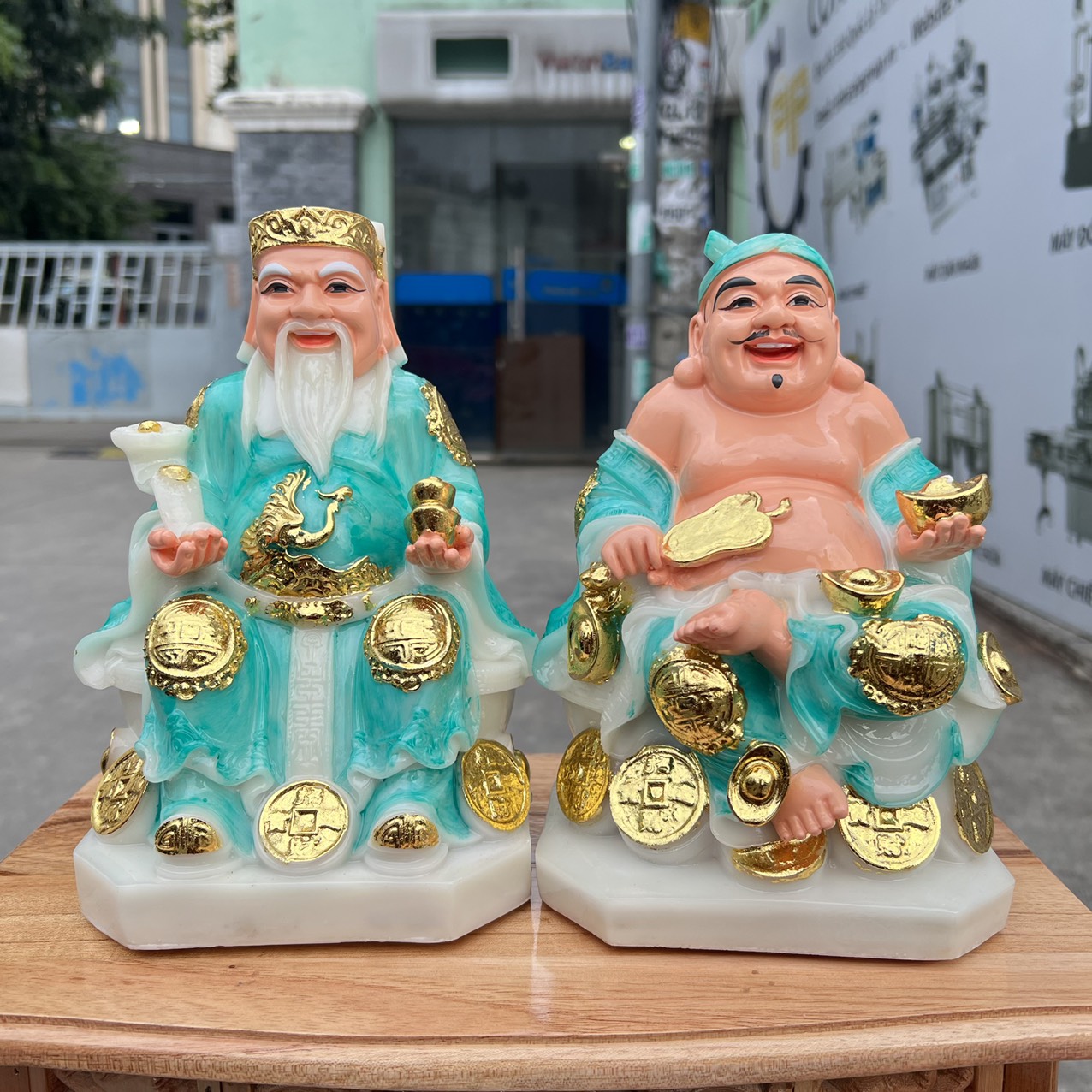 Tượng Thần tài Thổ Địa đá Việt Nam cao 22cm - Xanh