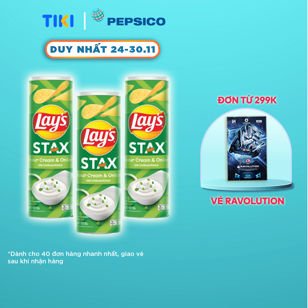 Combo 3 Lay's Stax Khoai Tây Miếng Vị Kem Chua Hành 100gr