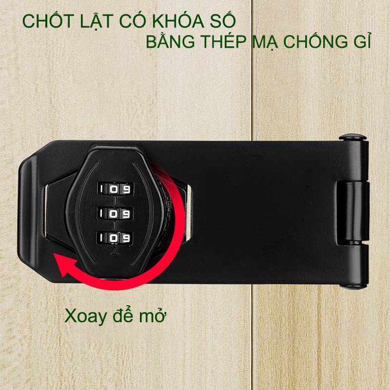 Chốt lật có khóa số dùng cho cửa, hòm, tủ, ngăn kéo bàn, bằng thép mạ chống gỉ