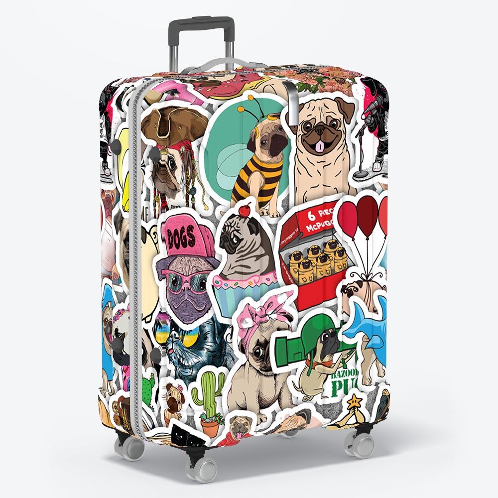 Set 50 cái Sticker Pug chống nước, Hình dán chó Pug cute, Decal Pug dán vali, điện thoại, mũ bảo hiểm