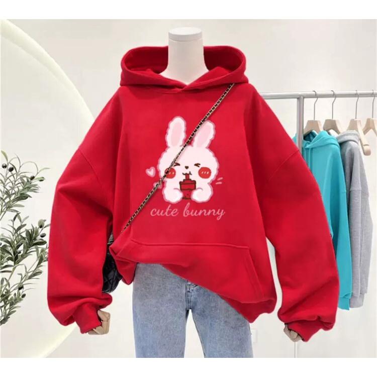 Áo hoodie nam nữ thỏ hồng chất nỉ bông siêu dày , phom rộng size từ 37 đến 65kg
