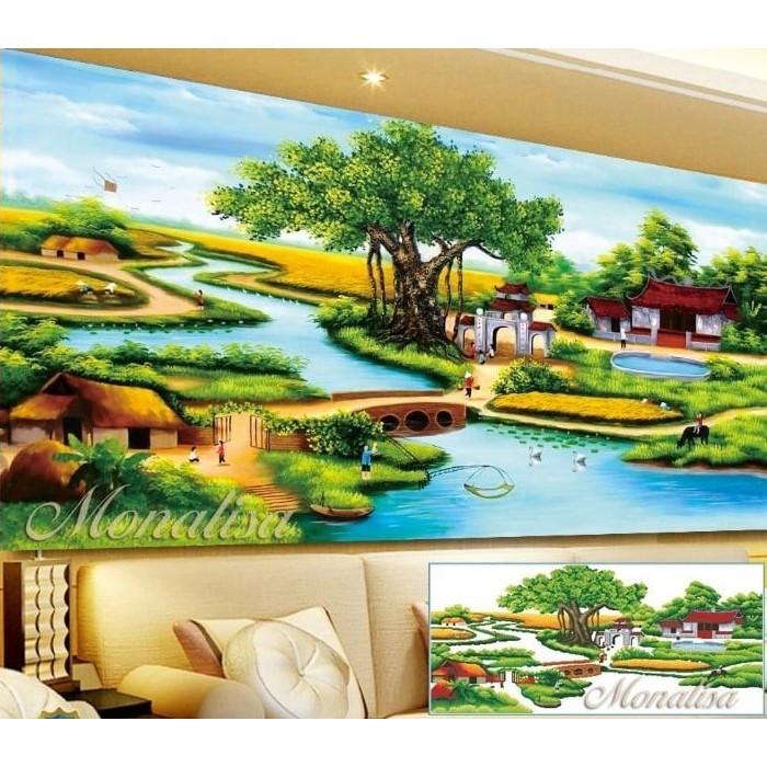 Tranh đá quê hương cây đa sân đình Y8171 - kích thước: 120 * 60cm.