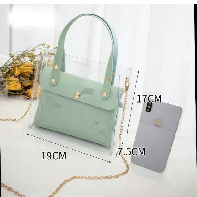 Túi Ví Nữ Mini Màu Pastel Nhựa Trong Phối Ví