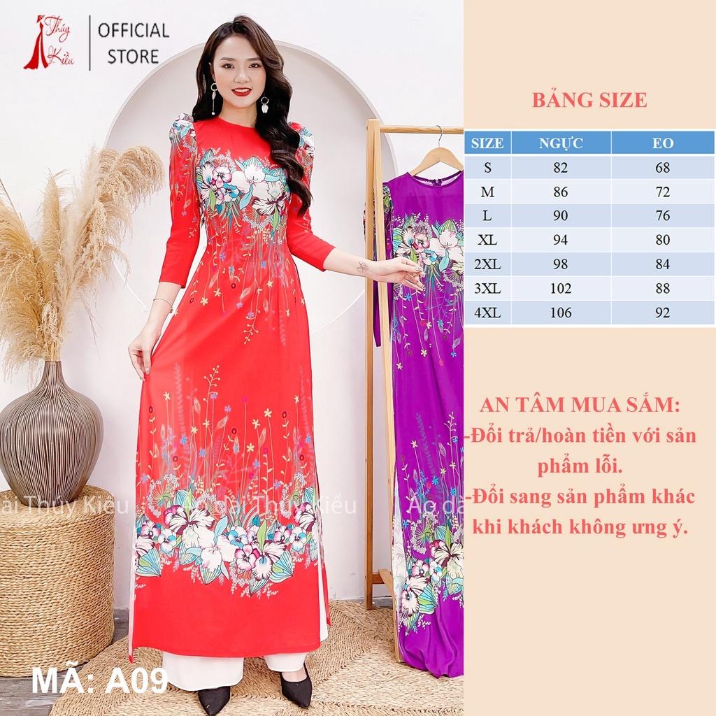 Áo dài cách tân thiết kế nữ truyền thống tết may sẵn nền đỏ tay bồng A09 mềm mại, co giãn, áo dài giá rẻ
