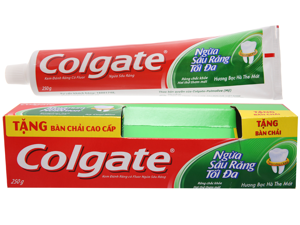 Combo 2 Hộp Kem Đánh Răng Colgate Ngừa Sâu Răng Tối Đa 250g - Sản Phẩm Chính Hãng Tặng Kèm Bàn Chải Lông Tơ Mềm