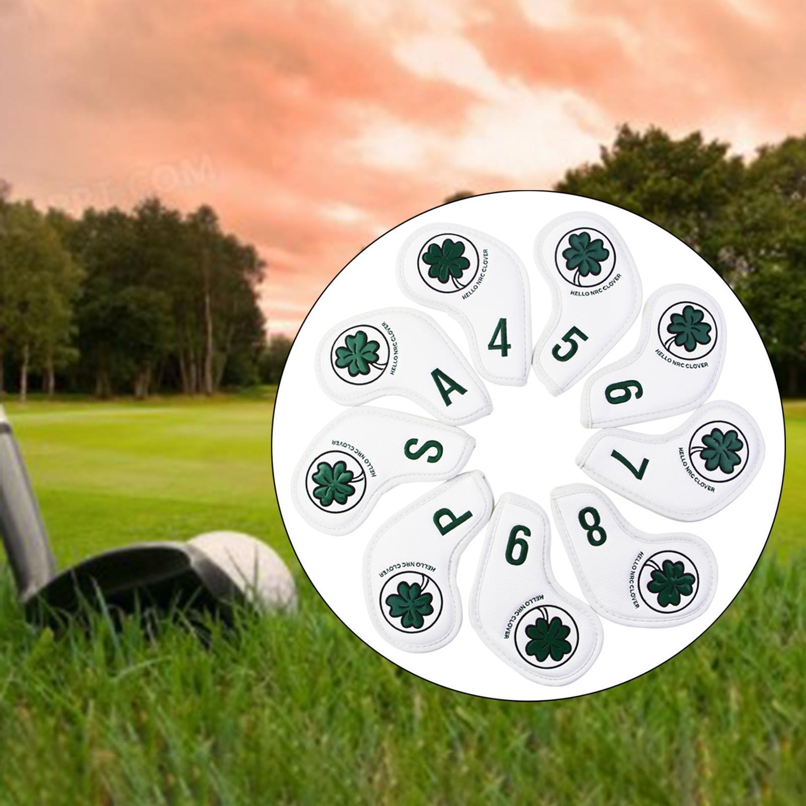 9pcs Leather Golf Iron Headcover Set Golf Club Head Covers Golf White