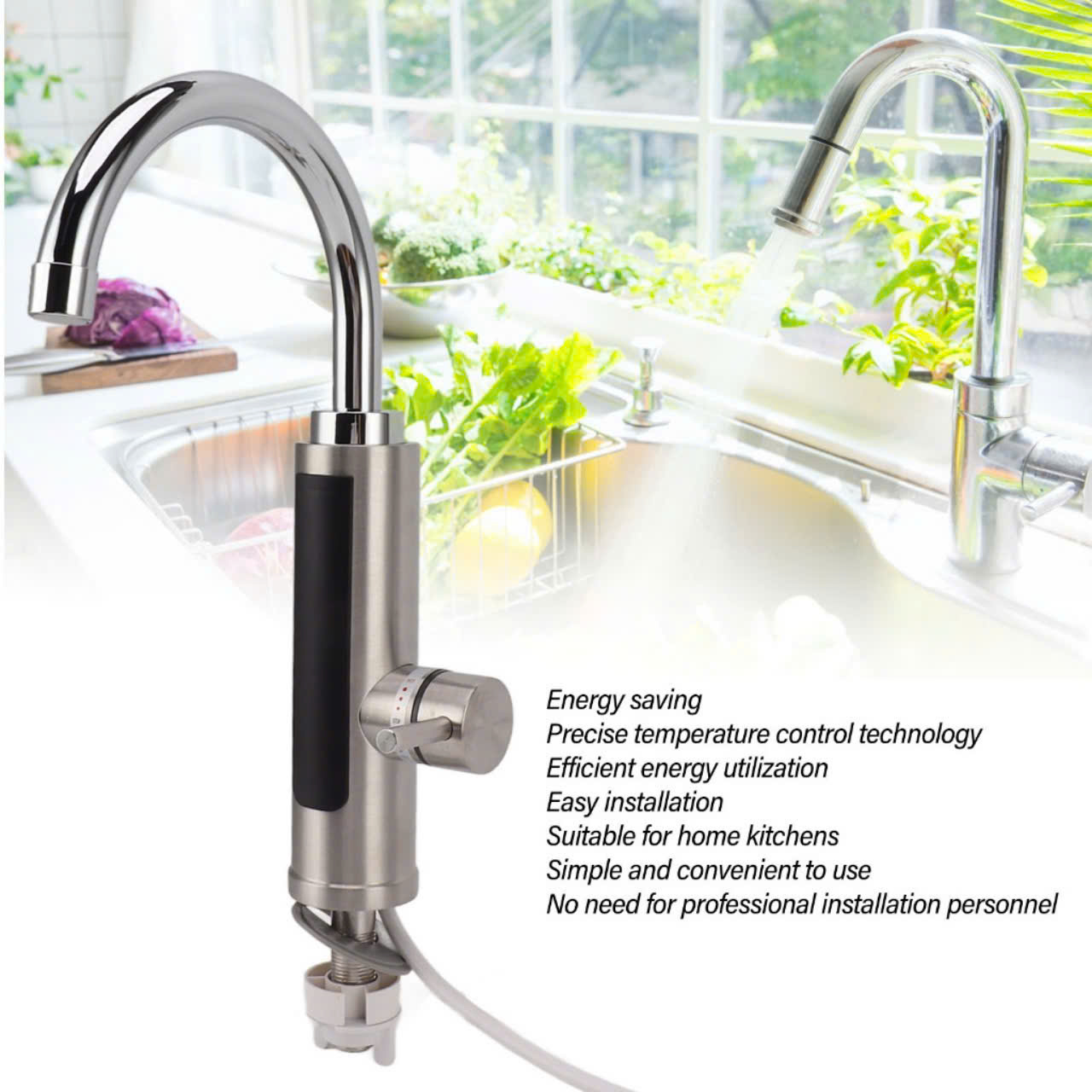 (CÓ CHỈNH NHIỆT ĐỘ) máy nước nóng trực tiếp tại vòi, chất liệu inox 304. tặng ổ cắm chống giật