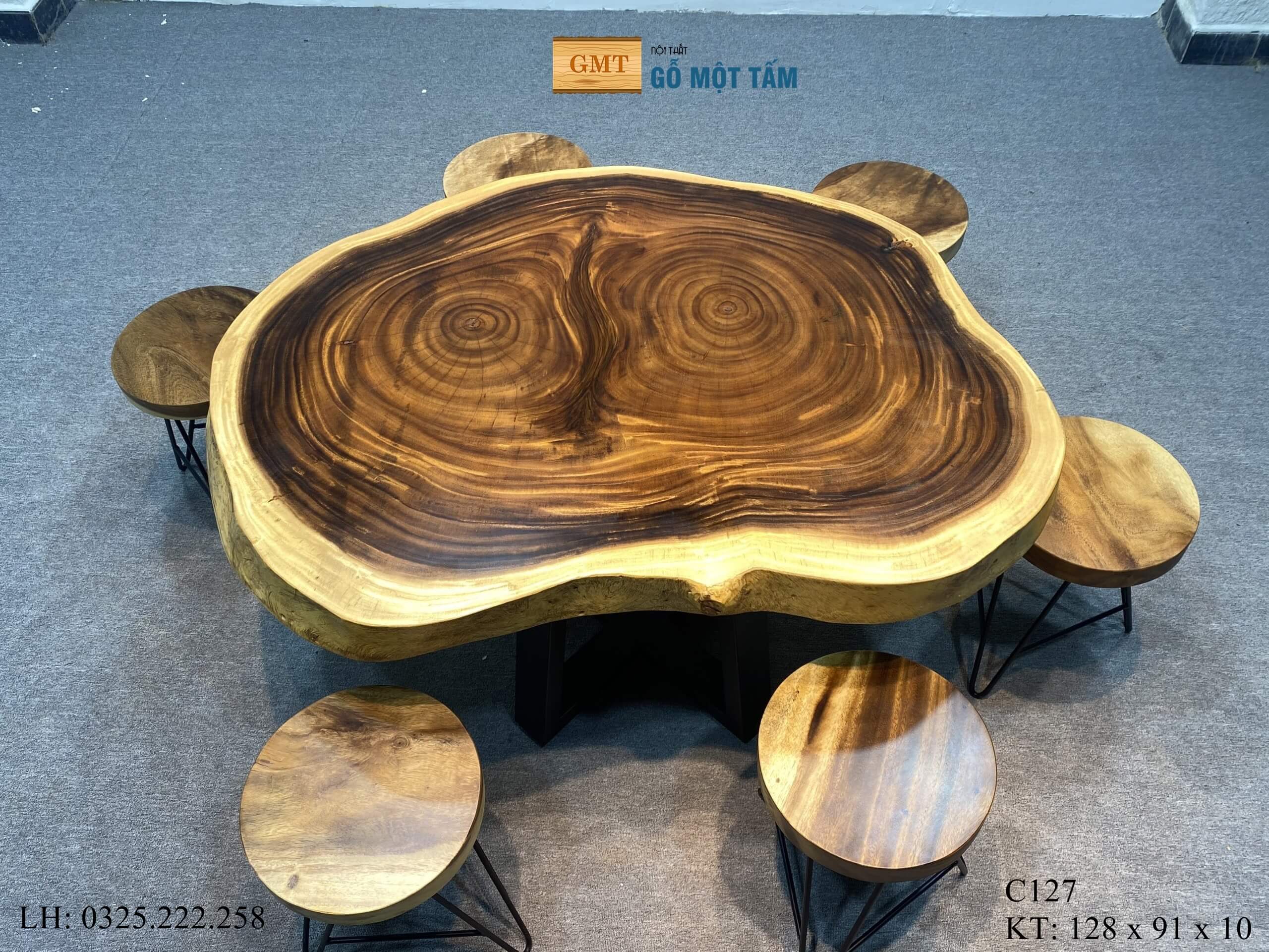 Bàn Sofa Gỗ Me Tây, Bàn Sân Vườn Gỗ Me Tây, Bàn Gỗ Me Tây Nguyên Tấm Dài 1,28m Rộng 91cm Dày 10cm
