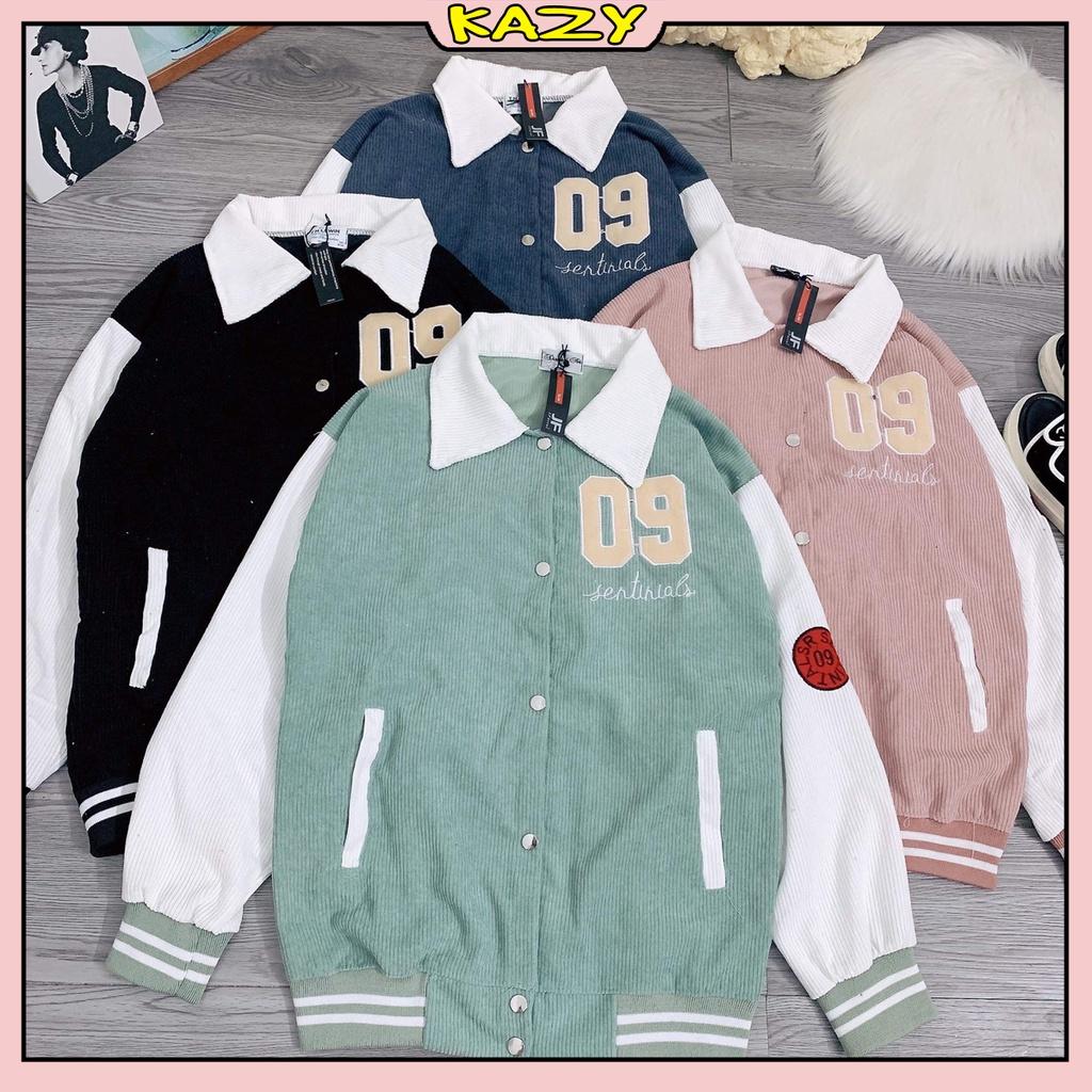 Áo khoác Bomber nữ cổ bể thêu 09 phối tay trắng KAZY STUDIOS A011