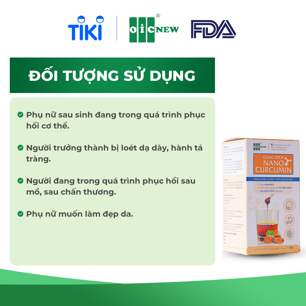 Dung dịch Nano Curcumin OIC New Hỗ Trợ Phục Hồi Sức Khỏe Cho Phụ Nữ Sau Sinh 20/50ml