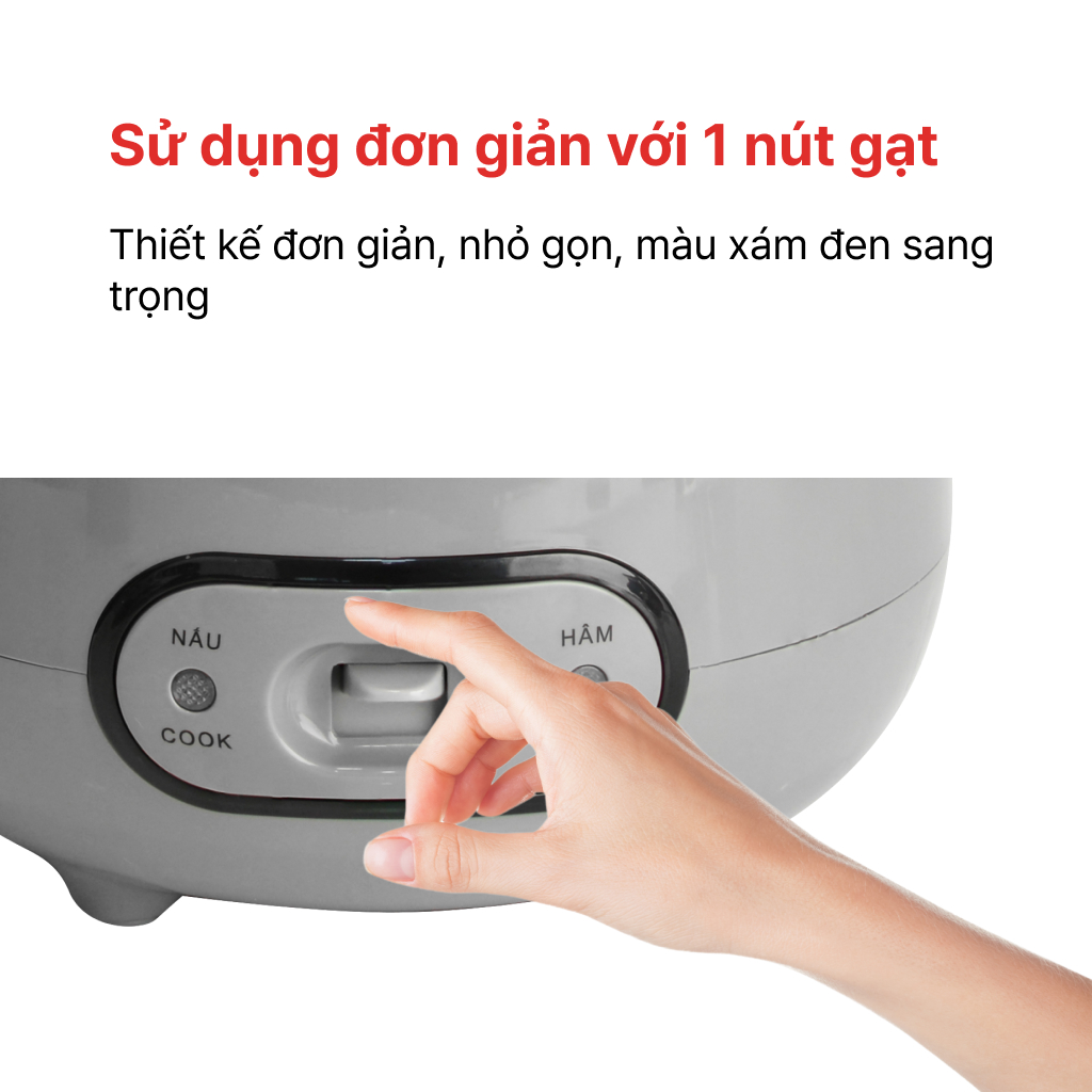 Nồi cơm điện nắp gài 0.8L Happy Cook HCJ-080G - Hàng Chính Hãng