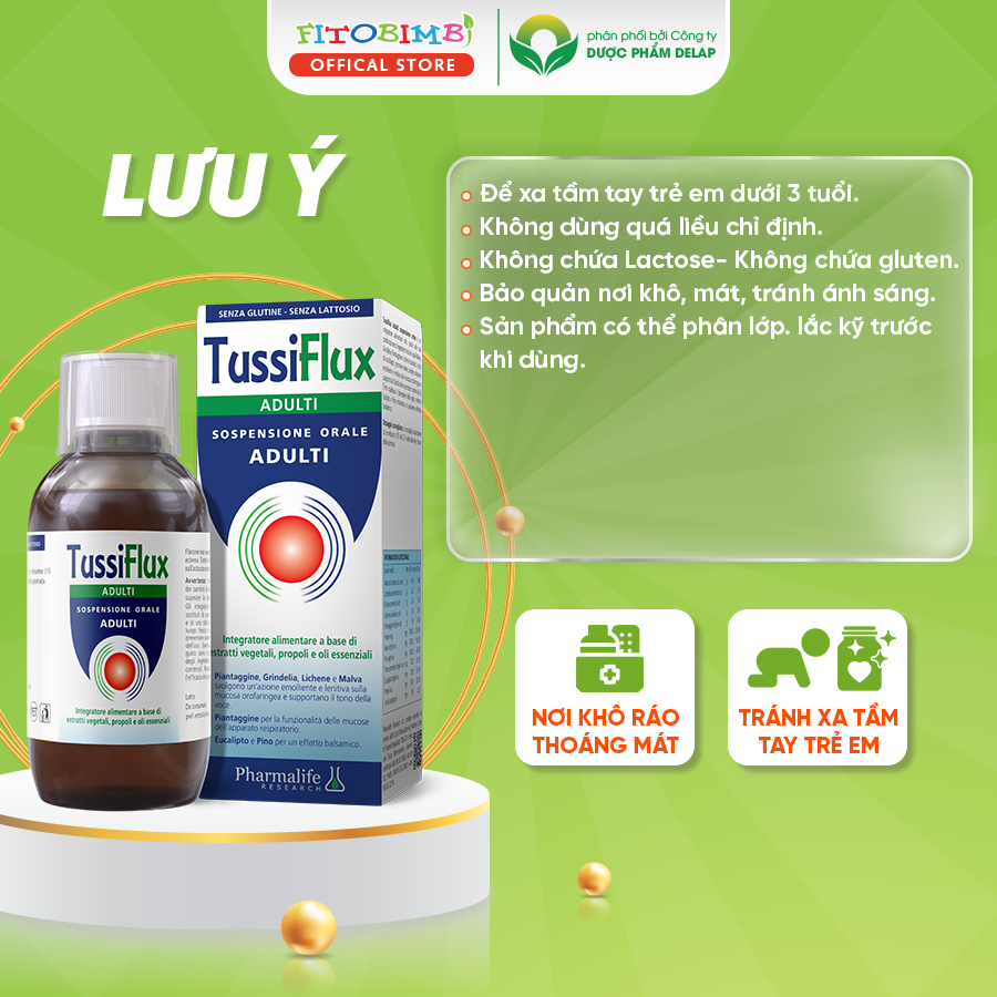 Siro Ho FITOBIMBI TUSSIFLUX ADULT Hỗ Trợ Làm Dịu Họng, Giảm Khàn Tiếng, Hết Đờm, Bảo Vệ Đường Hô Hấp Chai 200ml