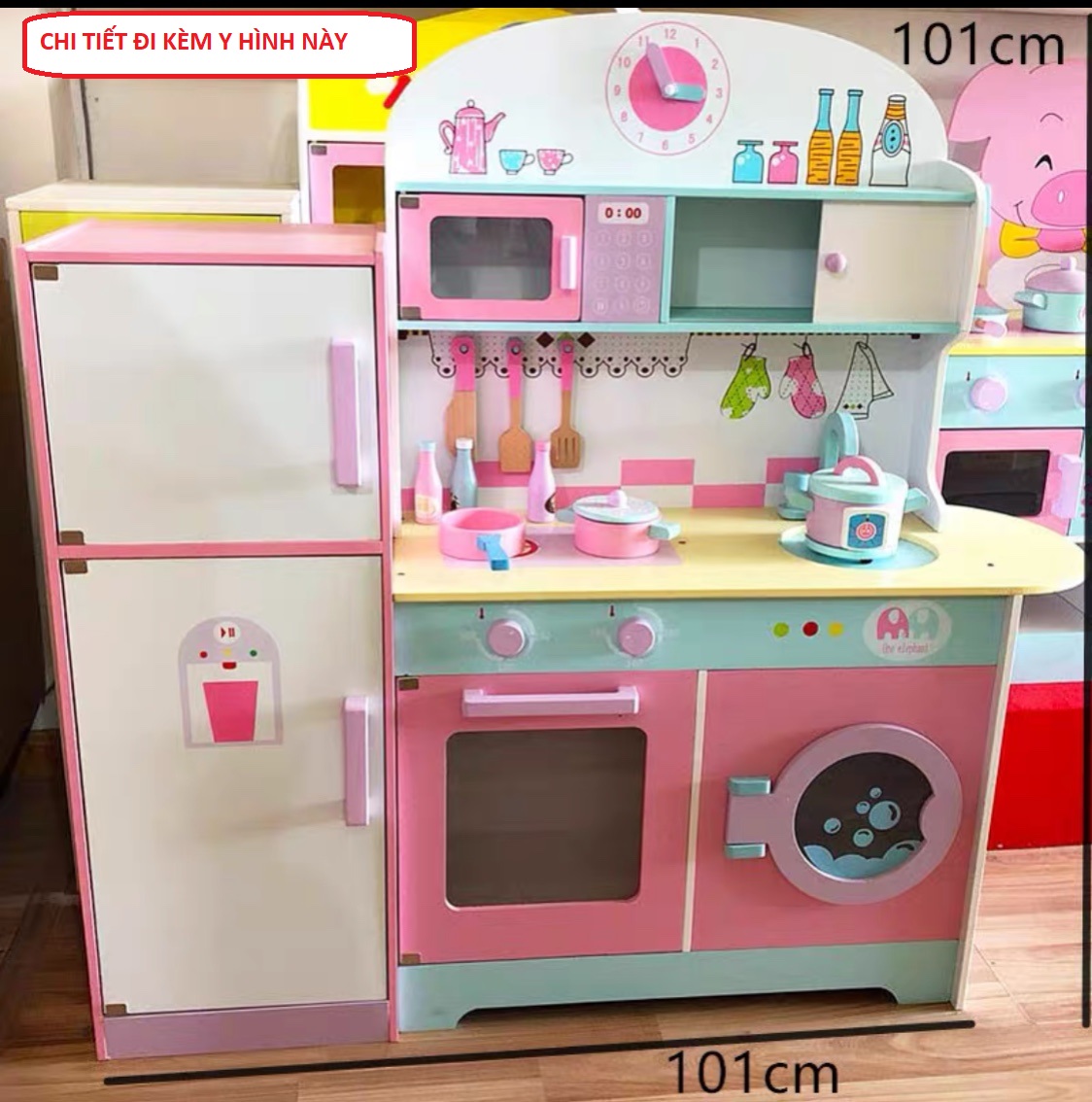 Đồ chơi bếp kèm tủ lạnh 101cm màu hồng